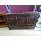 AN EARLY OAK CUPBOARD WITH TWO DRAWERS 118X49X76CMS