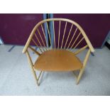 A MID CENTURY SWEDISH SONNA ROSEN BLONDE 'SUN FEATHER' CHAIR, 75CM HIGH