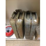 TWO LARGE FRENCH METAL JERRY OIL CANS, 45CM HIGH