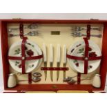 A VINTAGE BREXTON PICNIC HAMPER SET IN FITTED CASE, INCLUDING TWO THERMOS FLASKS AND MORE