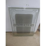 AN ETCHED GLASS PUBLIC HOUSE WINDOW MARKED UNITED ALES 89X114CMS