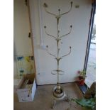 A LARGE WHITE AND GILT PAINTED METAL COAT/UMBRELLA STAND, 187CM HIGH