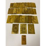 A COLLECTION OF VINTAGE BRASS PLAQUES OF RECTANGULAR FORM, EACH SHOWING A HIGHLY DETAILED SCENE OF