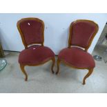 A PAIR OF LOUIS STYLE BEDROOM CHAIRS IN PINK DRAYLON.