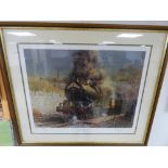 A FRAMED AND GLAZED SIGNED TERENCE CONEO PRINT ENTITLED 'KING GEORGE V' OF A RAILWAY ENGINE