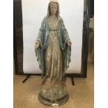 A LARGE FRENCH RELIGIOUS GESSO PLASTER FIGURE OF MOTHER MARY, 86CM HIGH