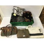 A GROUP OF LADIES HANDBAGS, INCLUDING WHITE BAG MARKED 'CHANEL' CROC SKIN BAG AND MORE