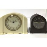 TWO ART DECO BAKELITE MANTLE CLOCKS, BOTH BY SMITHS, LARGEST 19.5CM WIDE