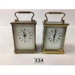 TWO BRASS CASED CARRIAGE CLOCKS, ONE OF WHICH BY VDO WITH A QUARTZ MOVEMENT, LARGEST 11.5CM HIGH