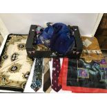 A LARGE COLLECTION OF VINTAGE CLOTHING ACCESORIES, INCLUDING A PICASSO SILK TIE, PACO RABANNE TIE,