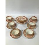 A VICTORIAN STAFFORDSHIRE NINETEEN PIECE TEA SERVICE WITH CHINOISERIE STYLE TRANSFER DECORATION,