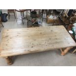 A LARGE PINE KITCHEN TABLE 213 X 93 CMS