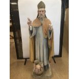 A LARGE FRENCH RELIGIOUS GESSO PLASTER FIGURE OF A BISHOP, 108CM HIGH