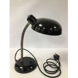 A VINTAGE BLACK PAINTED TABLE LAMP WITH ANGLEPOISE STYLE ADJUSTABLE NECK, RECENTLY PAT TESTED, 42.