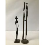 TWO AFRICAN BRONZE FIGURES OF SLENDER ELDERLY MEN, LARGEST 44CM HIGH