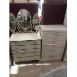 TWO CHEST OF DRAWERS AND A TRIPLE MIRROR