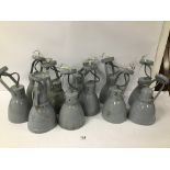 A GROUP OF GREY PAINTED ADJUSTABLE METAL WALL/CEILING SPOTLIGHTS, 29CM HIGH