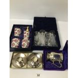 A MIXED LOT OF COLLECTABLES, INCLUDING FOUR WINE GLASSES, TWO CHRISTOFLE COQUETIERS GEMINI, A PEWTER