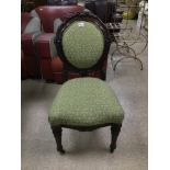 A ROSEWOOD UPHOLSTERED BEDROOM CHAIR.