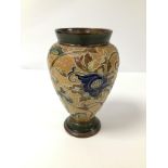 AN EARLY 20TH CENTURY DOULTON LAMBETH GLAZED STONEWARE VASE, SIGNED MARK TO BASE FOR MARK V