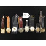 A GROUP OF EIGHT VINTAGE GENTS WRISTWATCHES, INCLUDING A SEKONDA 25 JEWEL, SMITHS, STIRLING AND