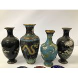 A PAIR OF CHINESE CLOISONNE ENAMEL VASES AND TWO OTHER CLOISONNE VASES, LARGEST 26.5CM HIGH,
