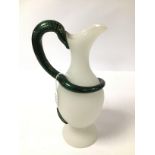 A RICHARDSON STOURBRIDGE OPAQUE GLASS EWER WITH UNUSUAL SNAKE HANDLE, THE SCALES WITH GILT