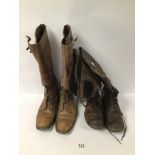 TWO PAIRS OF LEATHER MILITARY STYLE BOOTS, LARGEST 47CM HIGH
