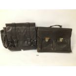 A VINTAGE LEATHER SATCHELS AND A SIMILAR LEATHER BRIEFCASE