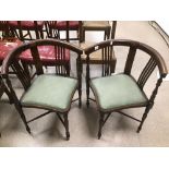 A PAIR OF INLAID EDWARDIAN CORNER CHAIRS.