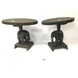 A PAIR OF CARVED WOODEN ELEPHANT STOOLS, 37CM WIDE BY 29.5CM HIGH
