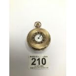 A 9CT GOLD HALF HUNTER POCKET WATCH, THE ENAMEL DIAL WITH ROMAN NUMERALS DENOTING HOURS WITH