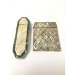A VICTORIAN MOTHER OF PEARL CARD CASE AND A SIMILAR SPECTACLES CASE (BOTH AF)