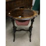 A BURR WALNUT VICTORIAN SEWING BOX.