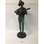 BARBEDIENNE FONDEUR, A LARGE PATINATED BRONZE FIGURE TITLED 'STANDING MUSIC MAN' SIGNED AND PLAQUE
