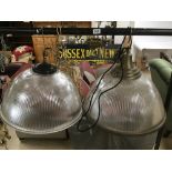 A PAIR OF VINTAGE GLASS LIGHTS, DIAMETER 54 CMS