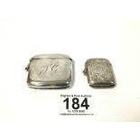 TWO EDWARDIAN SILVER VESTA CASES, ONE PLAIN THE OTHER WITH ENGINE TURNED DECORATION, THE EARLIEST OF