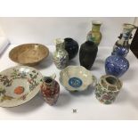 A LARGE ASSORTMENT OF CERAMICS FROM AROUND THE WORLD, INCLUDING CHINESE, INDIAN AND BRITISH PIECES