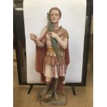 A LARGE FRENCH RELIGIOUS GESSO PLASTER FIGURE, TITLED 'ST VICTOR', 104CM HIGH