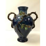 A LARGE LATE 19TH CENTURY FRENCH MAJOLICA TWIN HANDLED VASE BY HAVILAND & CO, LIMOGES, SIGNED TO