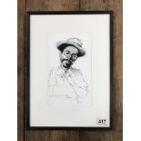 MICHAEL MCGUINNESS A PEN AND INK STUDY OF A LINTON KWESI JOHNSON, THE POET, SIGNED TO LOWER RIGHT,