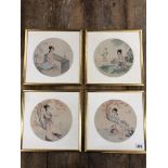 FOUR ORIENTAL PRINTS OF GEISHAS IN REPOSE WITH BAMBOO AND BLOSSOM, EACH FRAMED AND GLAZED 32CM BY