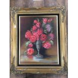 AN OIL ON CANVAS OF STILL LIFE WITH ROSES BEARING THE SIGNATURE MCARTNEY TO THE BOTTOM RIGHT IN AN