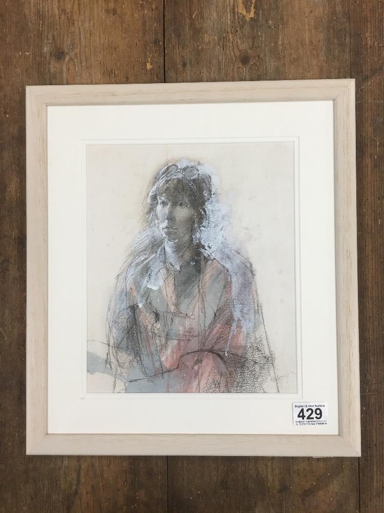 MICHAEL MCGUINNESS RWS A WATERCOLOUR AND PENCIL STUDY OF A WOMAN SIGNED TO LOWER RIGHT, FRAMED AND