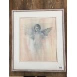 MICHAEL MCGUINNESS A WATERCOLOUR STUDY IN PINK AND BLUE OF A CHILD ANGEL UNSIGNED BUT ATTRIBUTED