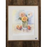 A LARGE FRAMED AND GLAZED WATERCOLOUR STUDY OF ROSES SIGNED A E DALTON, 55CM X 50CM