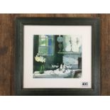 MICHAEL MCGUINNESS A WATERCOLOUR ENTITLED "FARMHOUSE INTERIOR" SIGNED TO LOWER RIGHT, FRAMED AND