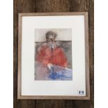 MICHAEL MCGUINNESS A WATERCOLOUR OF A BOY IN RED (POSSIBLY AN OLDER VERSION OF 'ANDREW' ONE OF HIS