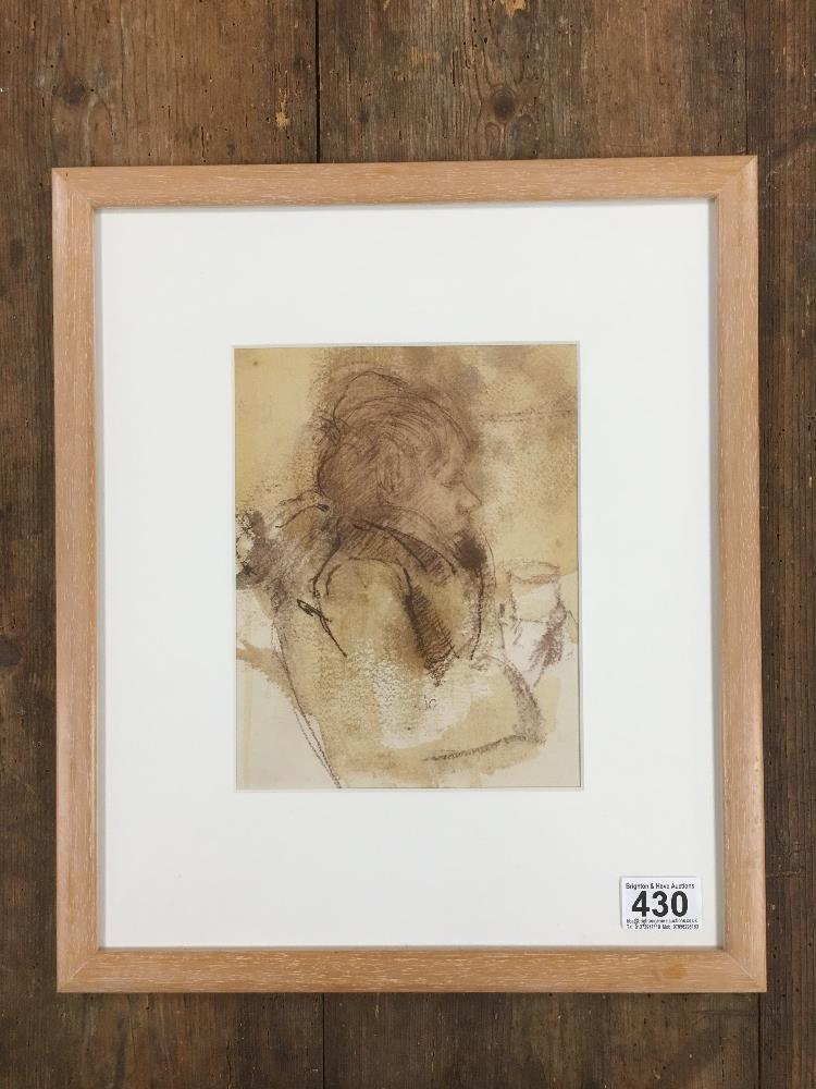 MICHAEL MCGUINNESS RWS A PENCIL AND WASH STUDY OF A BOY HOLDING A MUG, POSSIBLY POORLY UNSIGNED