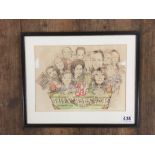 MICHAEL MCGUINNESS A WATERCOLOUR OF A TEAM FROM THE OBSERVER MAGAZINE MERGER UNSIGNED BUT ATTRIBUTED